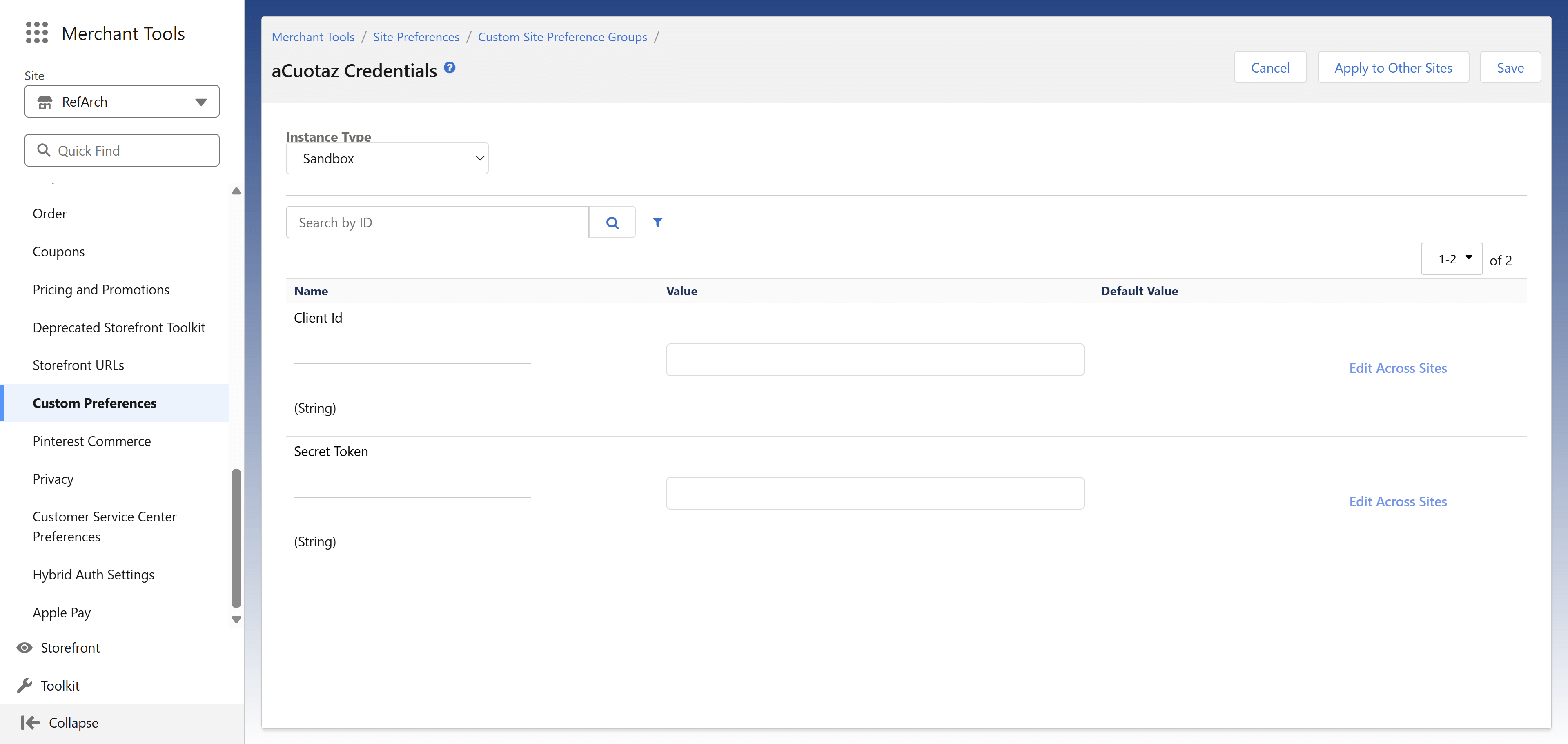 Credentials Screenshot