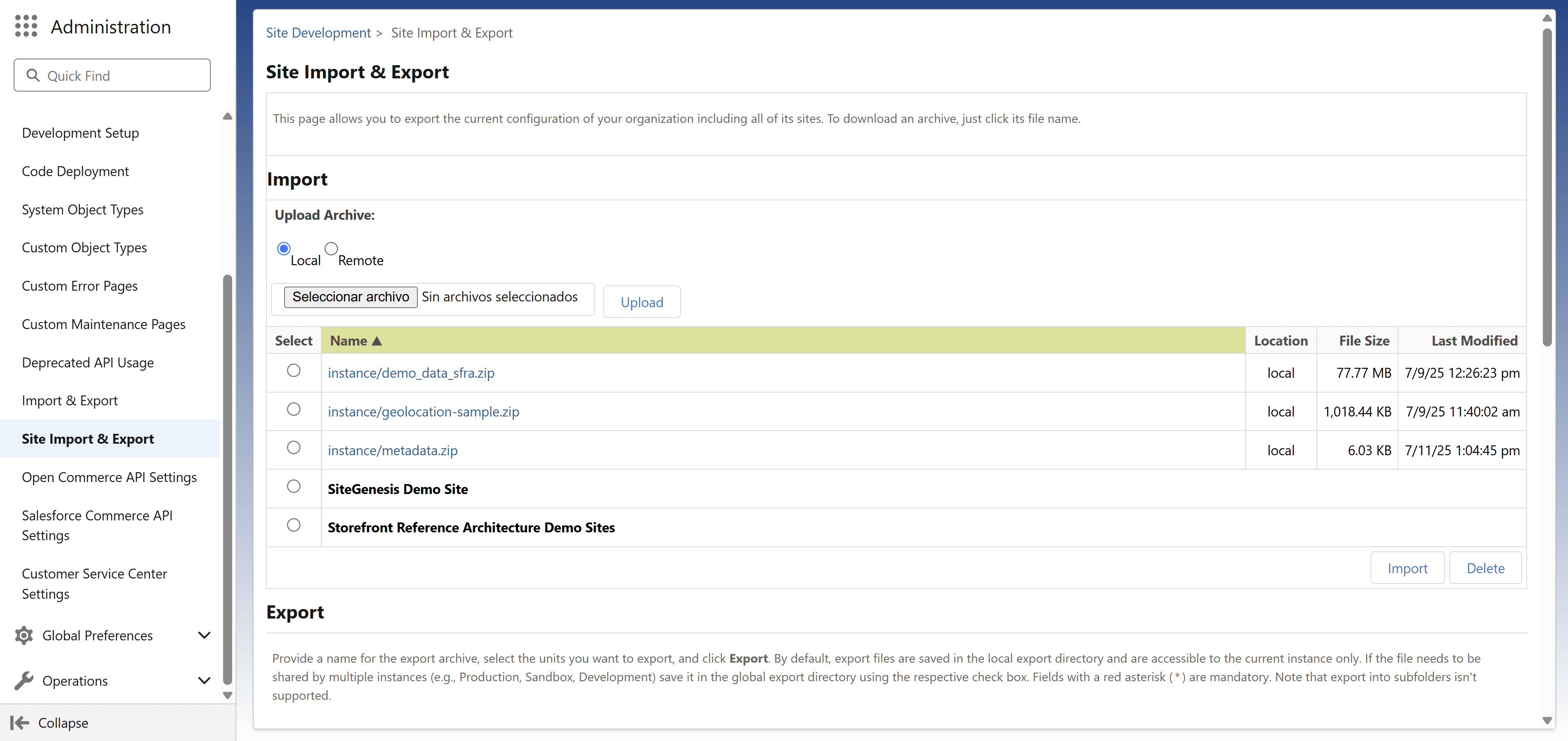 Import Screenshot