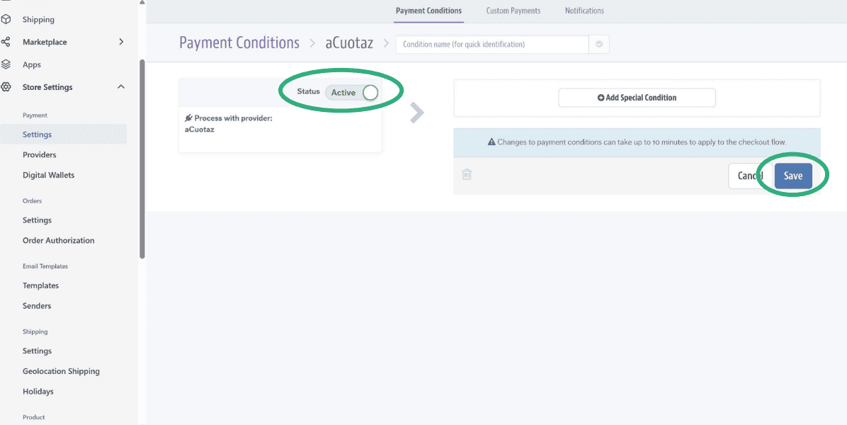 VTEX configuration panel